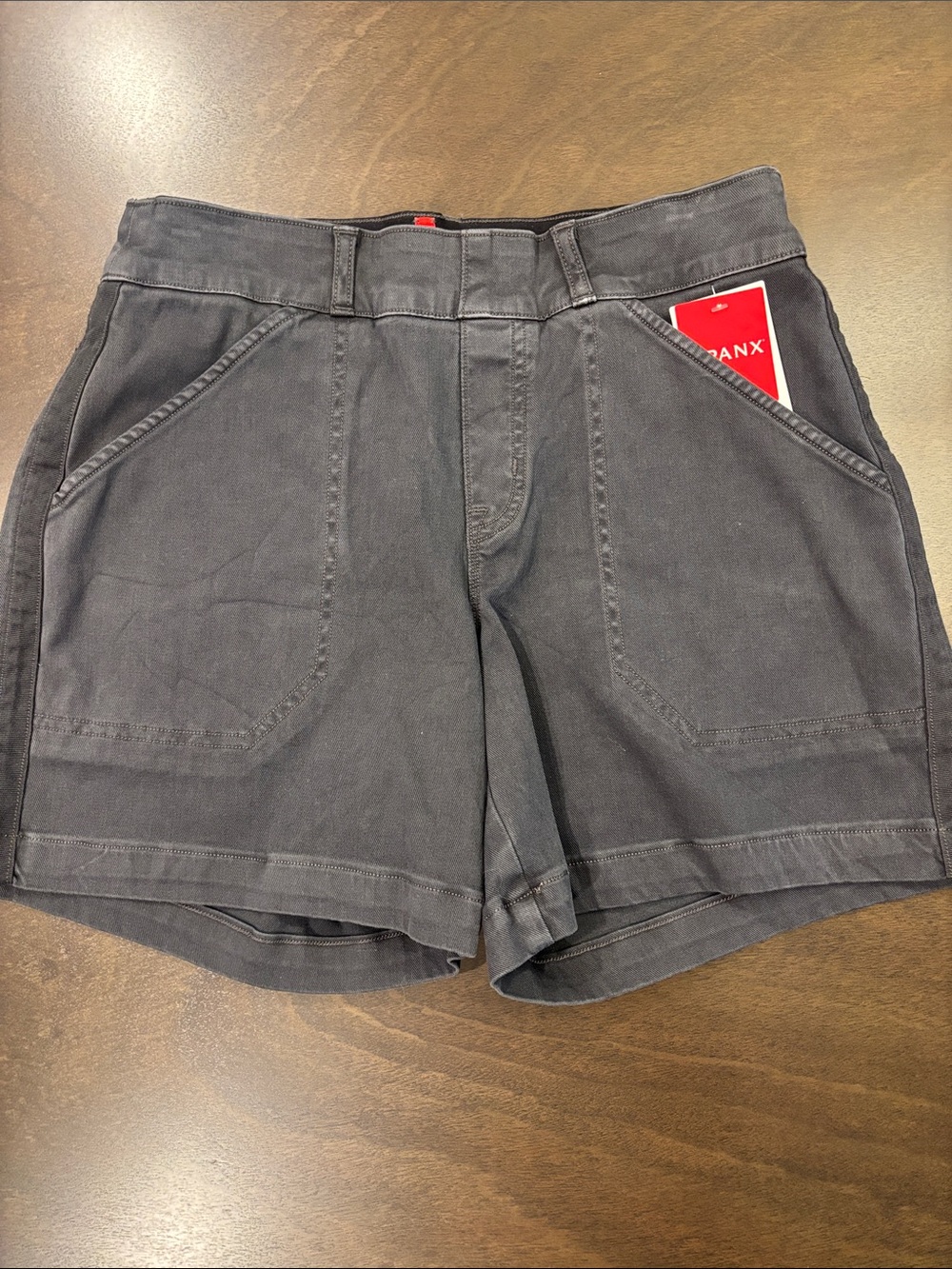 SPANX Washed Black Cotton Blend Pull-On Stretch Twill Shorts With Pockets. Small